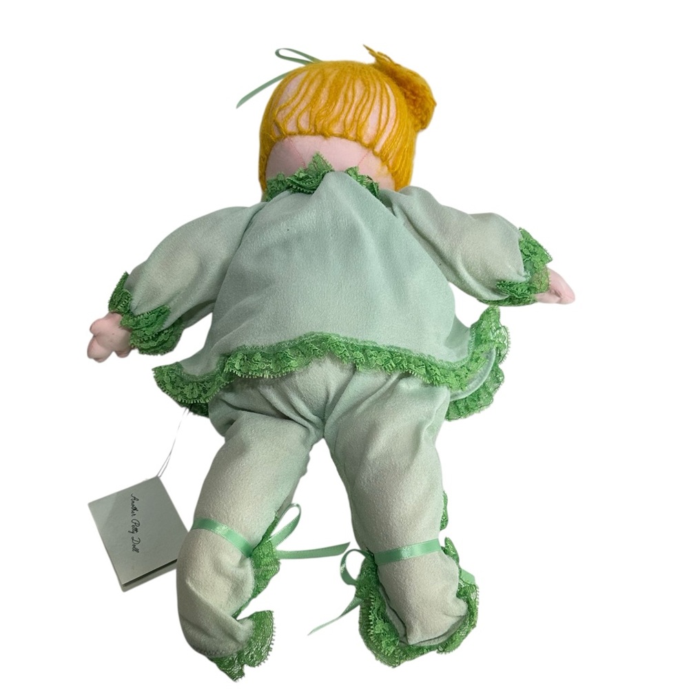 handmade Petty Doll vintage girl blonde hair green soft body outfit 16 In - Picture 2 of 6